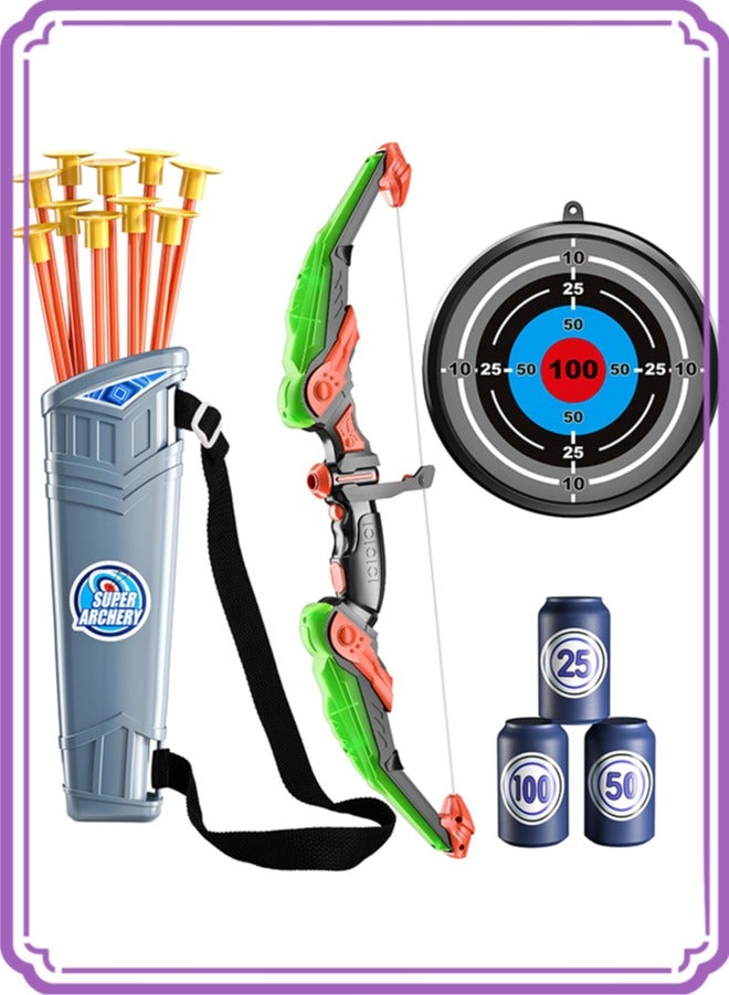 Kids Bow and Arrow Set, LED Light Up Archery Toy Set with 10 Suction Cup Arrows, Target and Quiver, Indoor and Outdoor Toys for Children Boys Girls