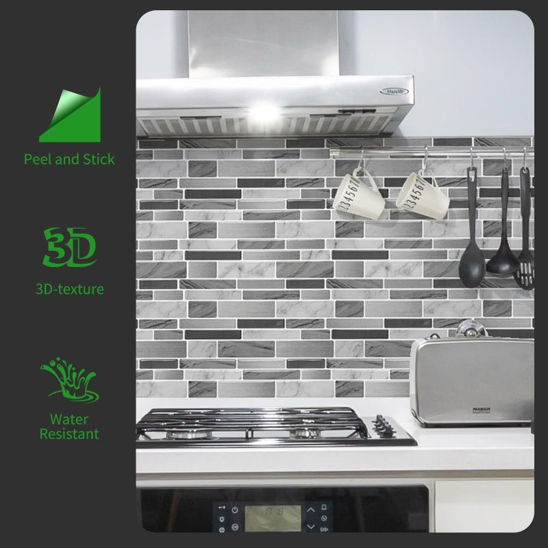 LONGKING Peel and Stick Backsplash Tile for Kitchen, Stick on Tile on Wall, Bathroom (Grey Marbling) - Image 2