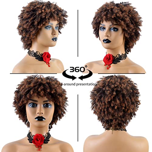SiYi 70s Afro wigs for black womens short Brown curly shaggy hair Synthetic Fiber wigs - Image 2