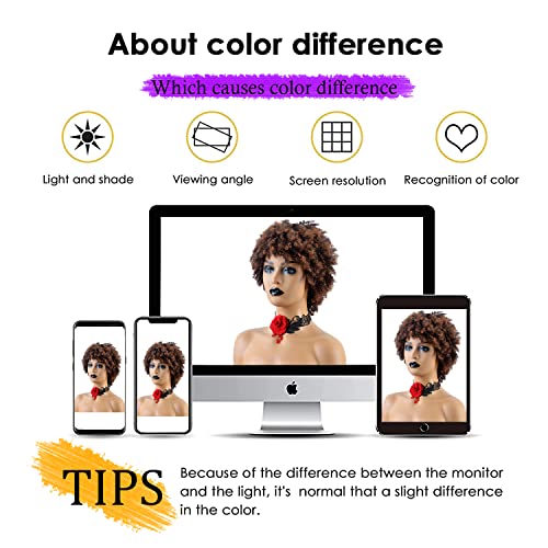 SiYi 70s Afro wigs for black womens short Brown curly shaggy hair Synthetic Fiber wigs - Image 5