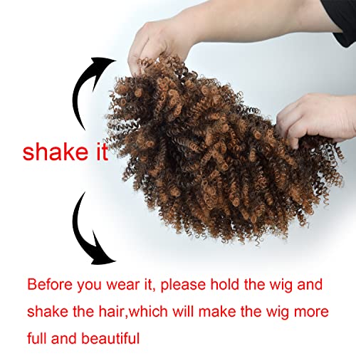 SiYi 70s Afro wigs for black womens short Brown curly shaggy hair Synthetic Fiber wigs - Image 4