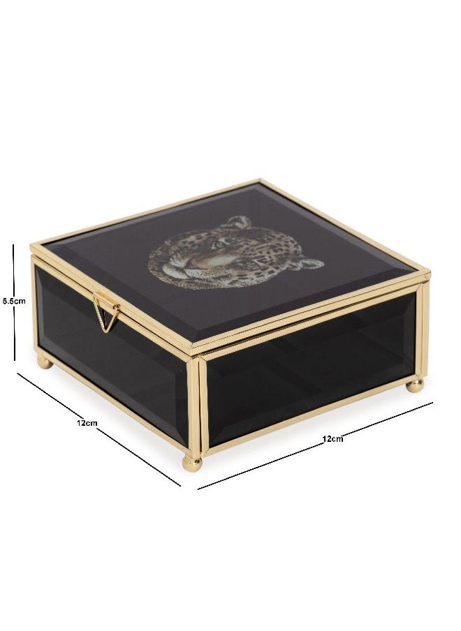 homes r us - Feline Jewellery Box, Black & Gold - 12x12 cm - Image 1