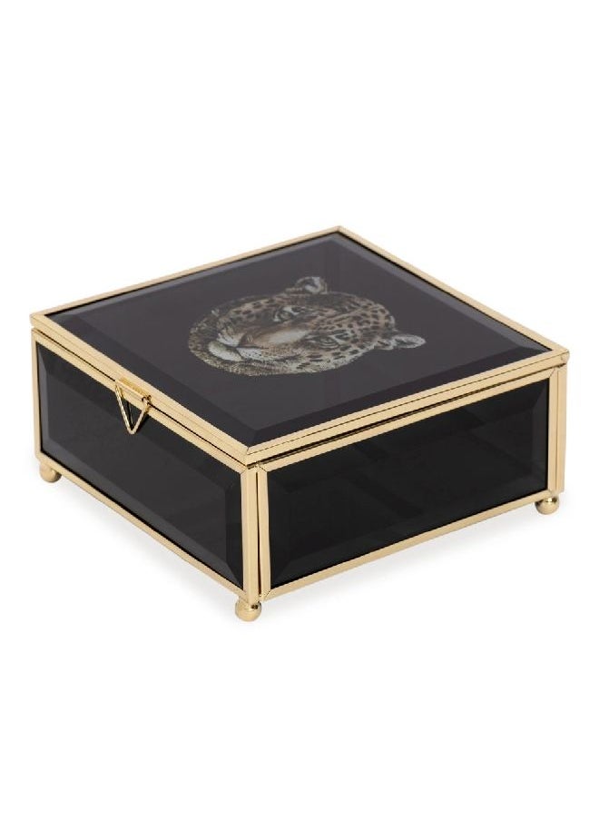 homes r us - Feline Jewellery Box, Black & Gold - 12x12 cm - Image 1