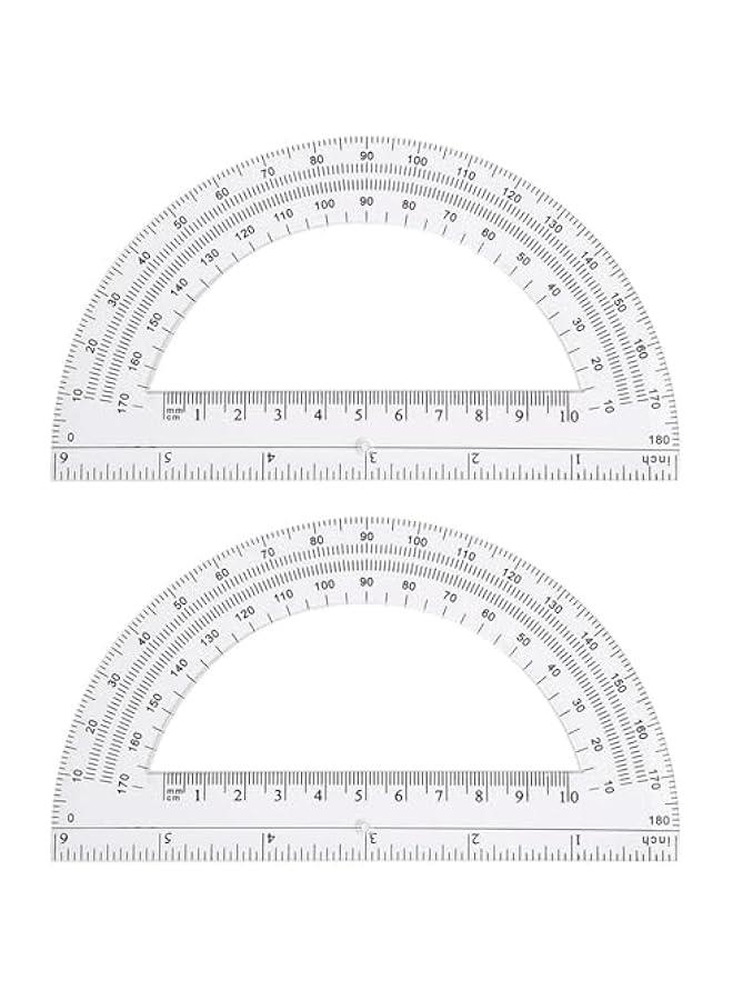 Set of 2 Clear 6 Inch Plastic Protractors for Geometry Classroom Students, Measure Angles up to 180 Degrees, Ideal for School and Office Supplies. - Image 1