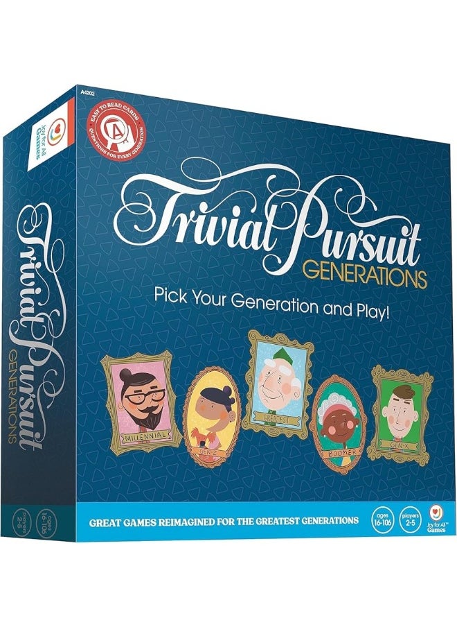 Joy for All - Joy for All Games - Trivial Pursuit Generations - Generational Trivia - Create Personalized Questions - Bigger Easy-to-Read Cards - Fun Multigenerational Trivia Game - Image 1