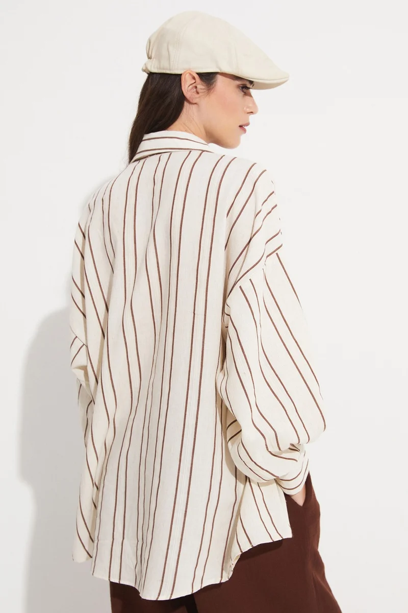 JUNE Women's Cotton Blend Striped Loose Fit Shirt