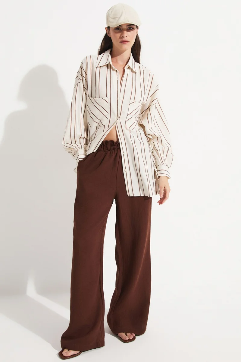 JUNE Women's Cotton Blend Striped Loose Fit Shirt