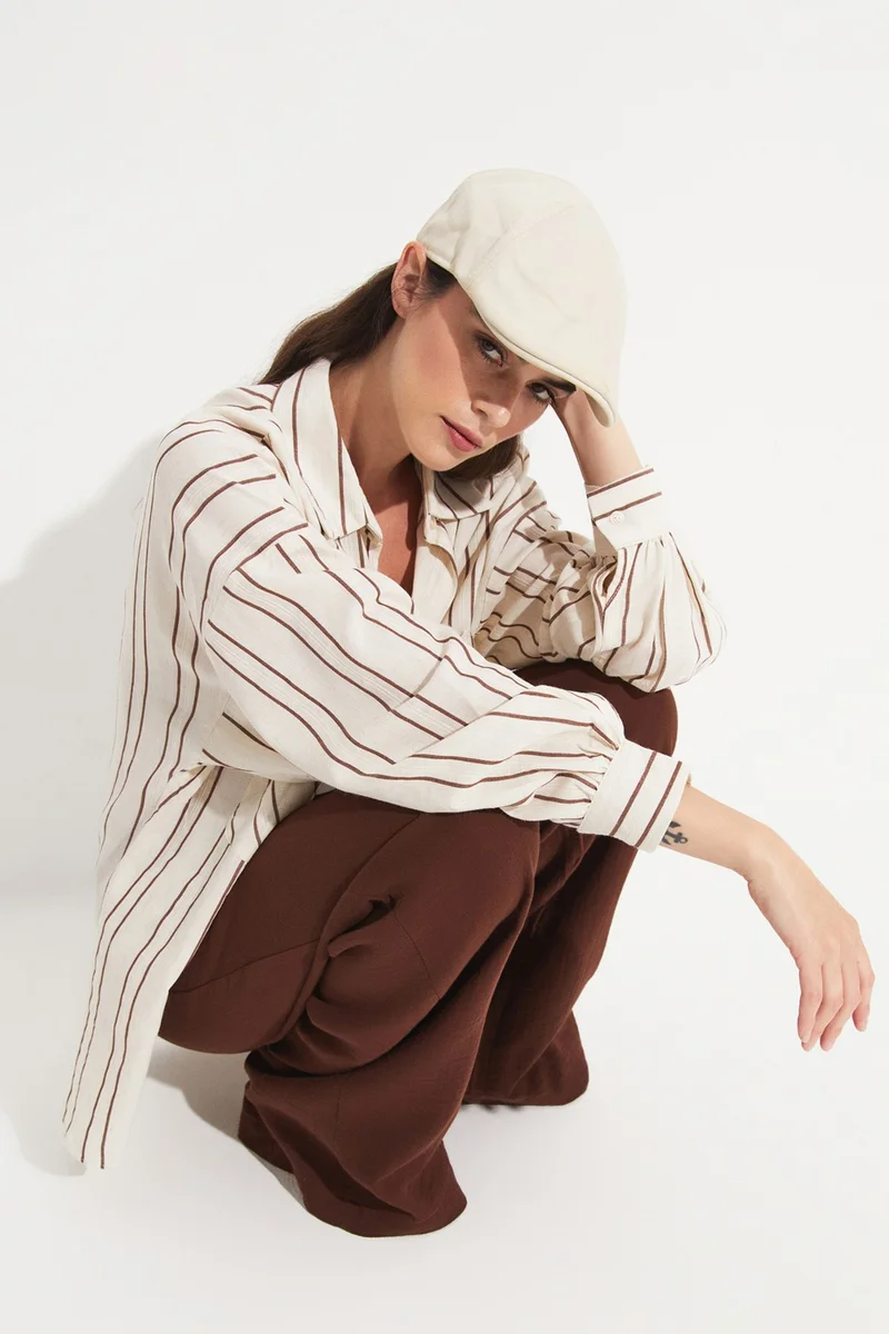 JUNE Women's Cotton Blend Striped Loose Fit Shirt