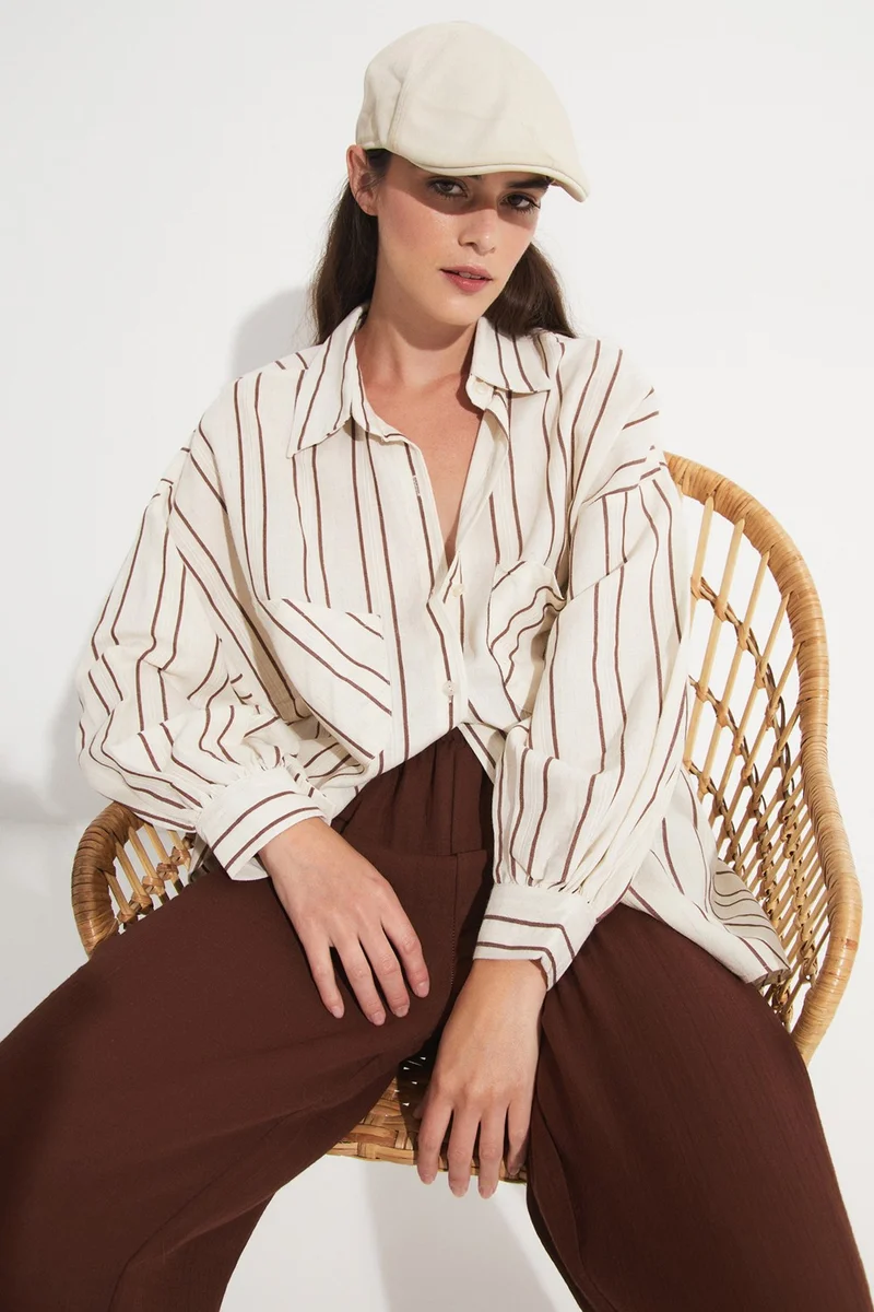 JUNE Women's Cotton Blend Striped Loose Fit Shirt