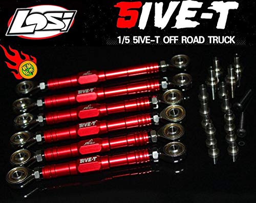 GTBRacing CNC Aluminum Front Rear Suspension and Steering Turnbuckle Tie Rod Set for 15 RC Car Losi 5ivet 5T Upgrade Part Red - Image 1