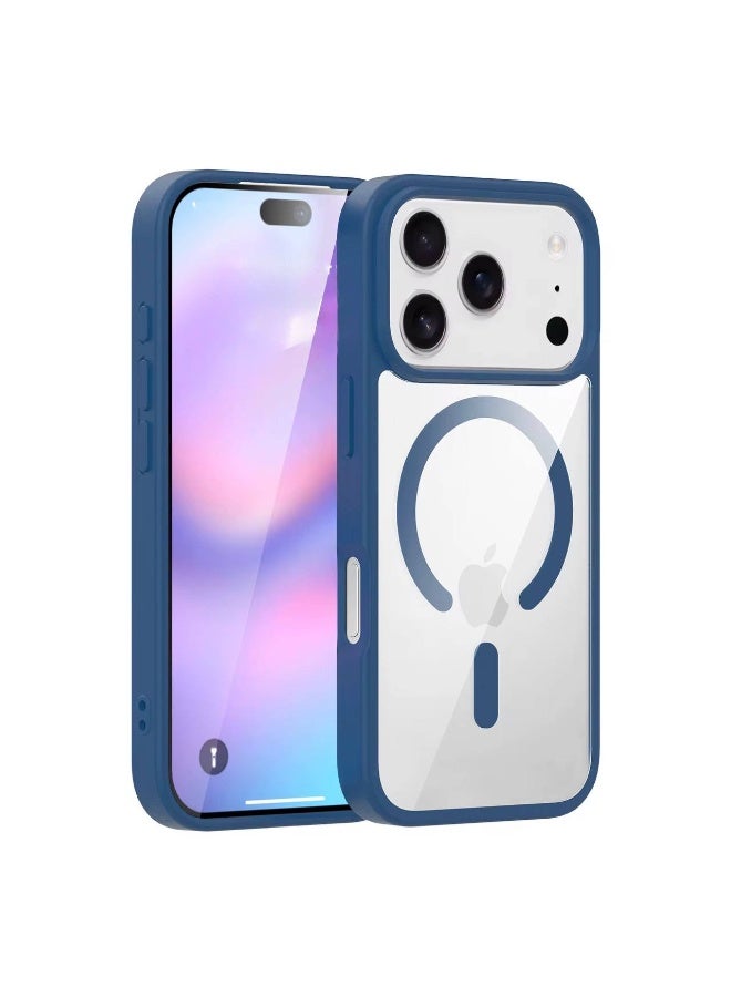 Denx Magnetic case for iPhone 17 Pro, High Grade Drop Protection with Shockproof Strip, Translucent Matte Back Phone Case | Navy Blue