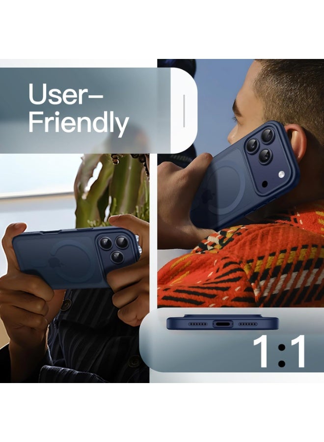 Denx Magnetic case for iPhone 17 Pro, High Grade Drop Protection with Shockproof Strip, Translucent Matte Back Phone Case | Navy Blue - Image 5