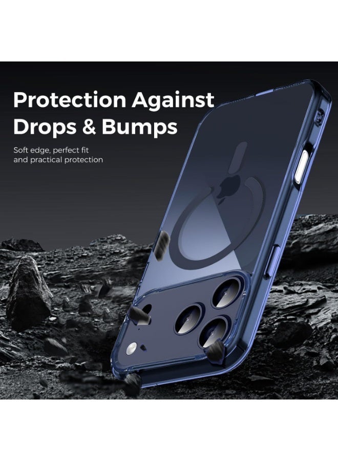 أكاليكس جراب مغناطيسي لهاتف iPhone 17 Pro، حماية عالية الجودة من السقوط مع شريط مقاوم للصدمات، جراب خلفي شفاف غير لامع | أزرق داكن - Image 4