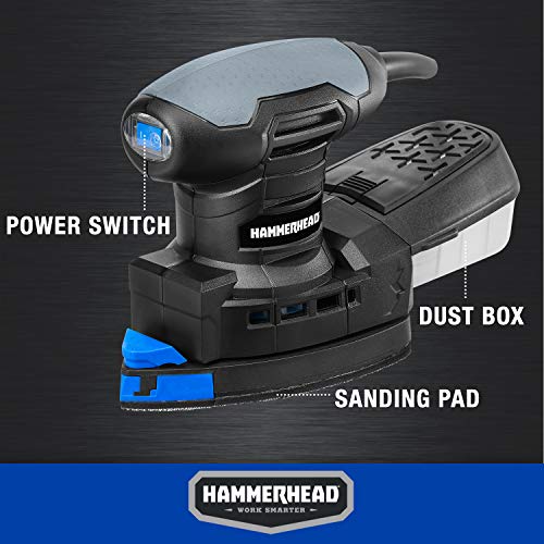 Hammerhead 1.4-Amp Multi-Function Detail Sander with 12pcs Sandpaper, Dust Collection System, and Detail Attachment - HADS014 - Image 4