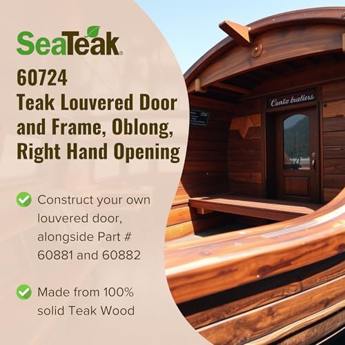 SeaTeak 60725 Teak Louvered Door and Frame, Oblong, Left Hand Opening, 15 Inch x 20 Inch - Image 2