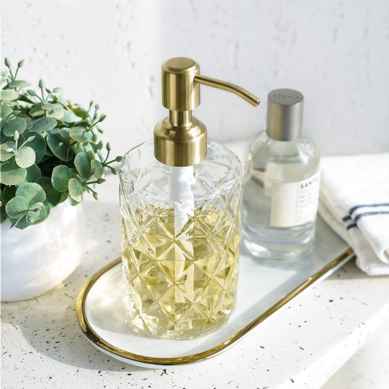 JASAI Diamond Design Glass Soap Dispenser with Golden Pump, Refillable Hand soap Dispenser for Kitchen, Soap Dispenser Bathroom for Soap, Hand soap, Dish Soap, Lotion. - Image 5