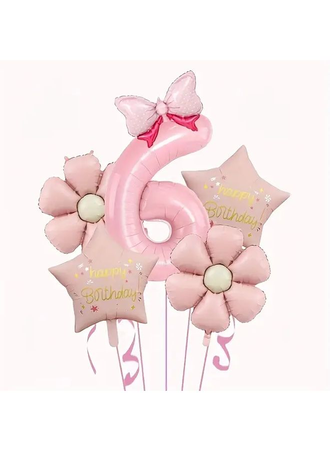 6pcs Pink Number Balloons Set for Birthday Party Aluminum Foil Anniversary Decor - Image 2