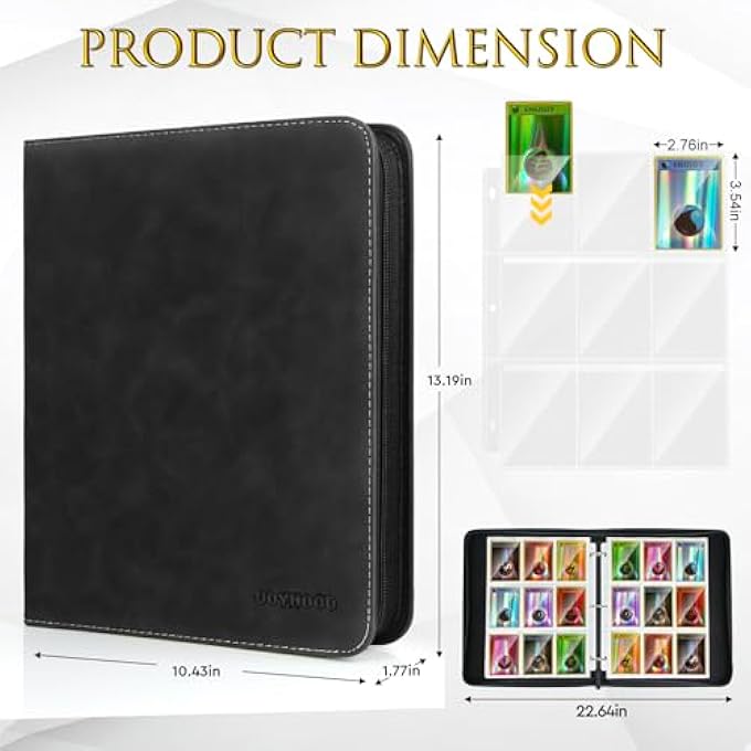 JoyHood CARD COLLECTION BINDER WITH 9 POCKET - HOLD UP TO 900 CARDS, CARD STORAGE HOLDER ALBUM COMPATIBLE WITH TCG/PM/MTG/OPCG/YGO CARD (DARK, 9 POCKETS) - Image 4