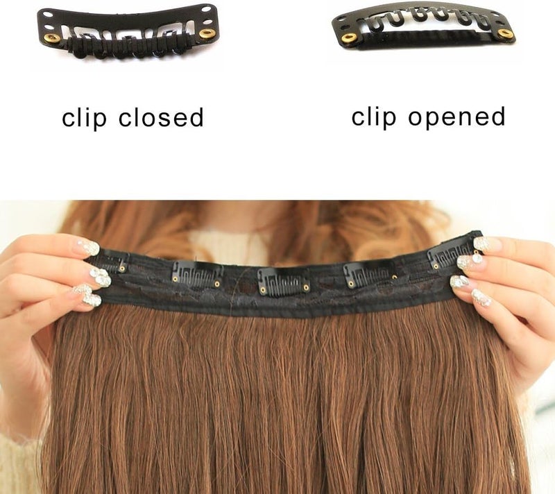 REECHO 16" 1-Pack 3/4 Full Head Curly Wavy Clips in on Synthetic Hair Extensions Hairpieces for Women 5 Clips 3.9 Oz per Piece - Linen - Image 3