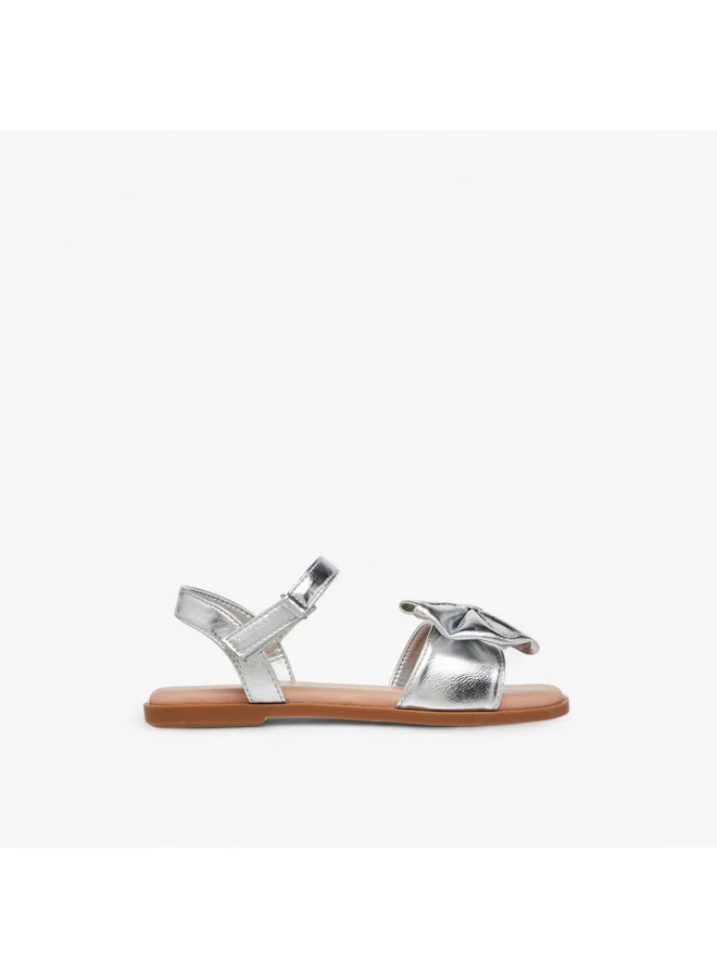 ميسي الصغيرة Girls Bow Accent Sandals with Hook and Loop Closure