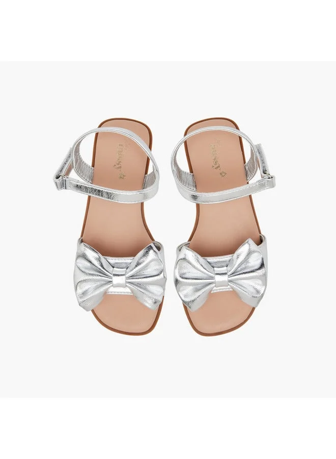Little Missy Girls Bow Accent Sandals with Hook and Loop Closure