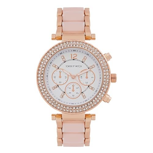 Joker & Witch 40mm Rosegold and Pink Ceramic Metallic Strap Watch for Women - Image 1