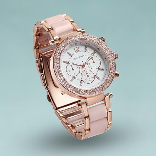 Joker & Witch 40mm Rosegold and Pink Ceramic Metallic Strap Watch for Women - Image 2