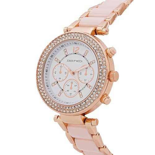 Joker & Witch 40mm Rosegold and Pink Ceramic Metallic Strap Watch for Women - Image 4