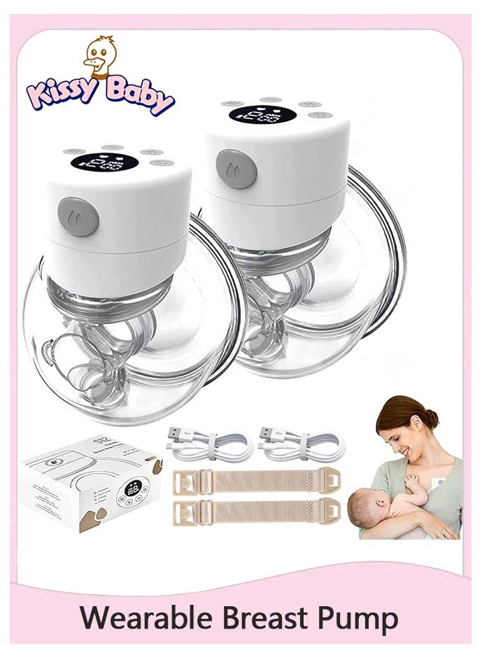 قبلة طفل مضخة الثدي القابلة للارتداء ، 2 حزمة محمولة قابلة لإعادة الشحن مضخات الثدي الكهربائية الحرة مع 2 أوضاع ، 9 مستويات ، شاشة LCD مع وضع التدليك والضخ للرضاعة الطبيعية - Image 1