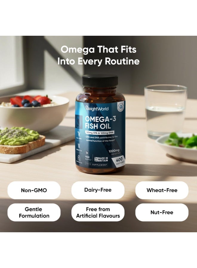 WeightWorld Omega 3 Fish Oil | 400 Softgels (1+ Year Supply) | 1 Softgel a Day | EPA & DHA | Alternative to Cod Liver Oil Capsules | 1000mg Omega 3 Fatty Acids Supplement - Image 4