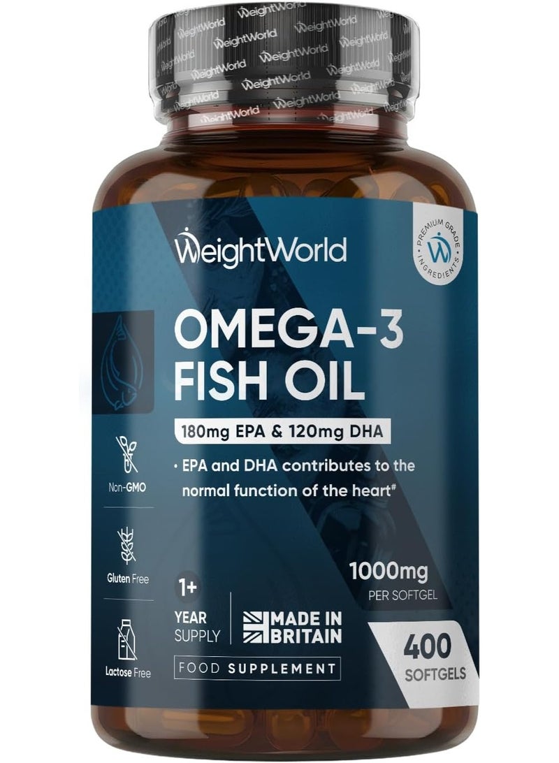 WeightWorld Omega 3 Fish Oil | 400 Softgels (1+ Year Supply) | 1 Softgel a Day | EPA & DHA | Alternative to Cod Liver Oil Capsules | 1000mg Omega 3 Fatty Acids Supplement - Image 1