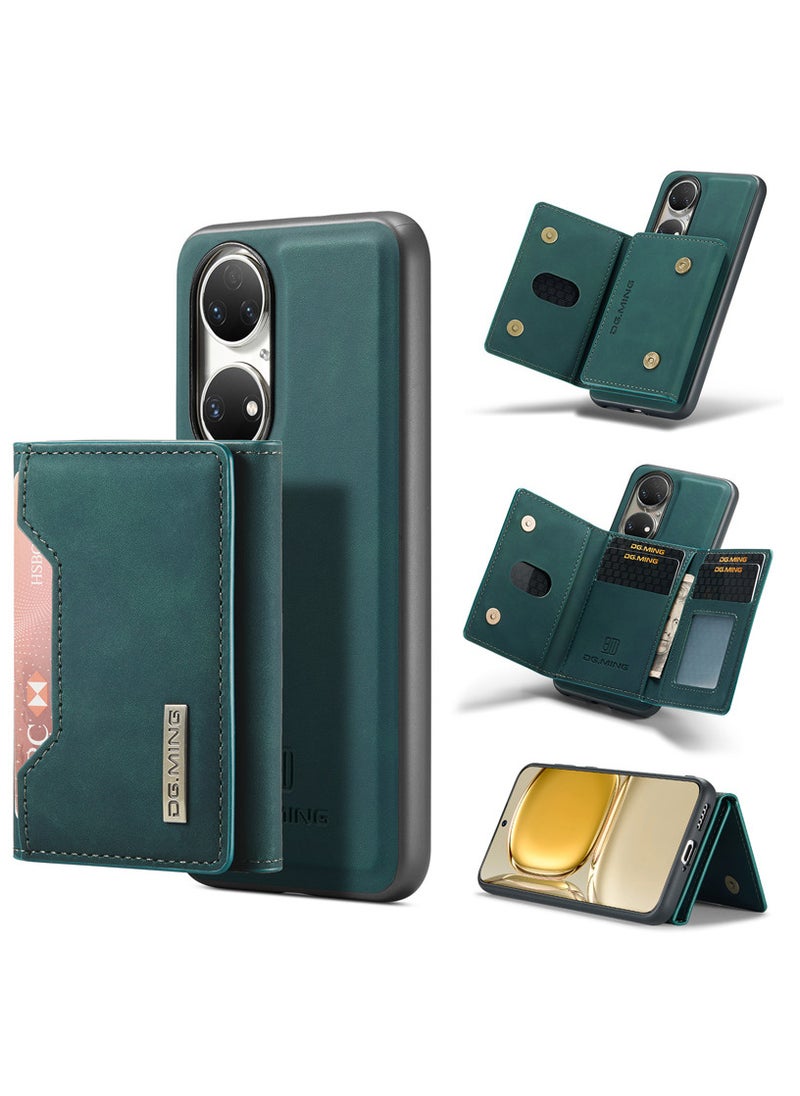 DGMING - CaseMe Wallet Case for Huawei P50 Pro DGMING Premium Leather Phone Case Back Cover Magnetic Detachable with Trifold Wallet Card Holder Pocket - Green - Image 1