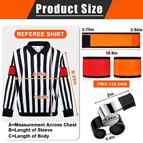 Hicarer Ice Hockey Long Sleeve Striped Referee Shirt Mens Official Referee Costume Orange Red Armbands Finger Grip WhistleXL - Image 3