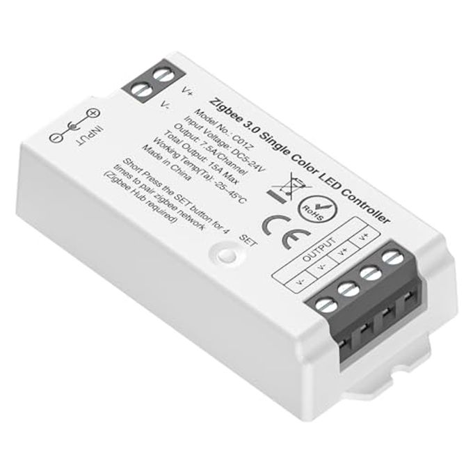 BTF-LIGHTING Tuya Zigbee 3.0 C01Z LED Controller Support Single Color 2 pin (-V +V) PWM FCOB COB SMD Light Strip Compatible with Echo Plus/4th Gen Tuya Gateway DC5V/DC12V/DC24V Max 15A - Image 1