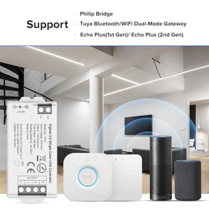 BTF-LIGHTING Tuya Zigbee 3.0 C01Z LED Controller Support Single Color 2 pin (-V +V) PWM FCOB COB SMD Light Strip Compatible with Echo Plus/4th Gen Tuya Gateway DC5V/DC12V/DC24V Max 15A - Image 2