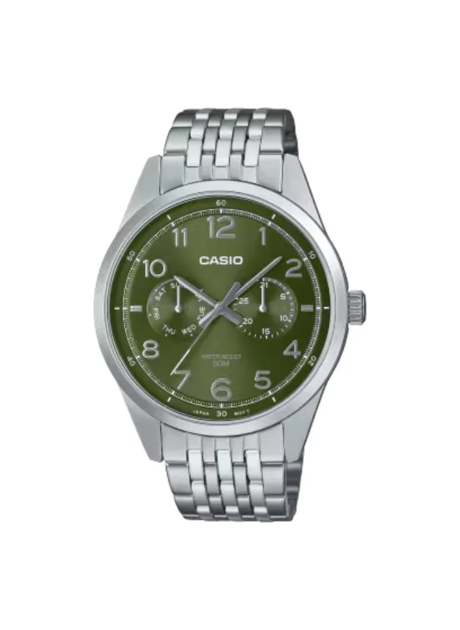 كاسيو Men's Analog Display Watch With Silver Stainless Steel Strap - MTP-E340D-3AVDF