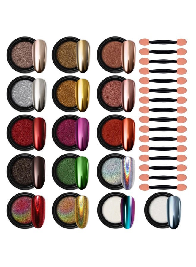 Artdone 16 Jars Chrome Nail Powder Magic White Pearl Kit Mirror Effect Silver Metallic Holographic Dip Nail Powder Decoration Iridescent Aurora Mermaid Pigment - Image 1