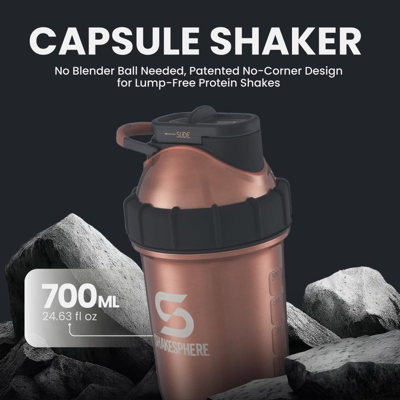 SHAKESPHERE زجاجة شاكسفير من الفولاذ المقاوم للصدأ - زجاجة بروتين معزولة سعة 24 أونصة للمشروبات الساخنة والباردة - مثالية للشيك والمشروبات السلسة، مقاومة للتسرب، خالية من BPA، لا حاجة لكرات الخلط، باللون الأسود غير اللامع - Image 3