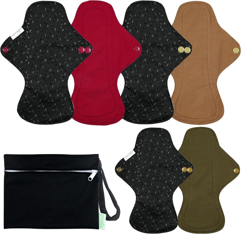 Wegreeco 6 Pcs Reusable Menstrual Pads, Ultra Absorbent Cloth Pads for Heavy Flow, Sanitary Pads for Teens, Women, Nonslip Panty Liners + Bag (Aqua, Burgundy, Coffee, S) - Image 2