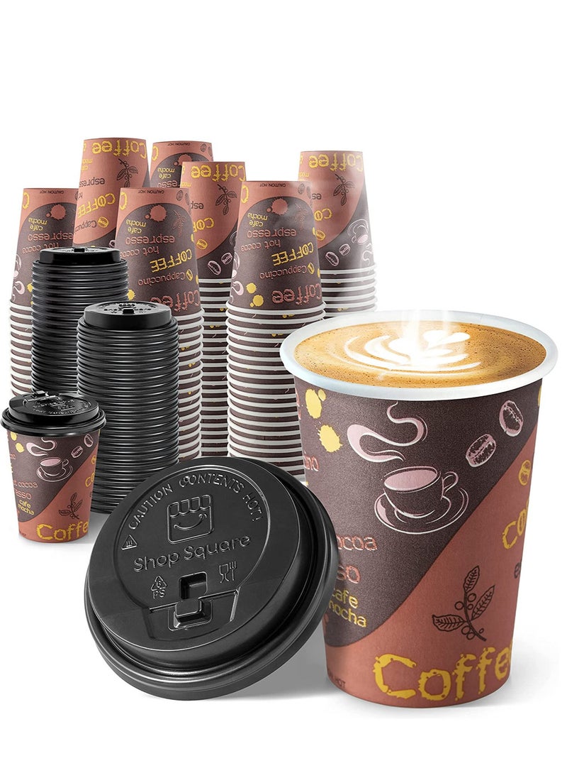 ALSAQER 8oz Disposable Paper Cofee Cup with Lid Cofee,Tea,Choclate,Blacktea,Kahwa and Cocoa Drinks for Car and Travelling-White/Black Lid 