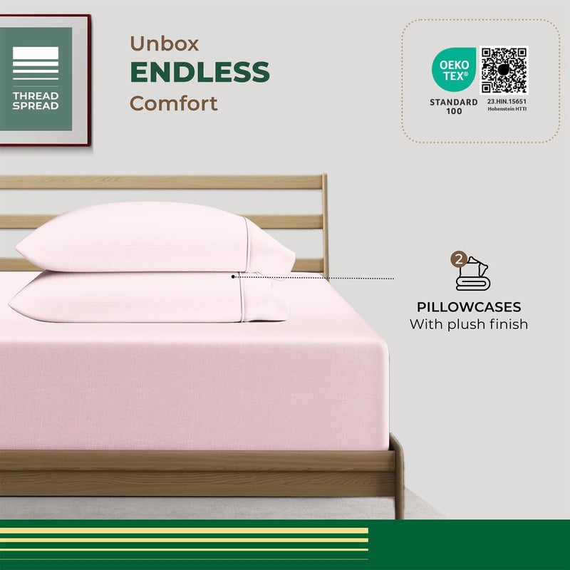 THREAD SPREAD 100% Organic Cotton Pillow Cases Standard Size - Natural Cotton Pillow Cases Queen Size Set of 2 (Blush), Soft, Cooling, Crisp & Breathable Percale Weave Pillowcase, GOTS Certified - Image 3