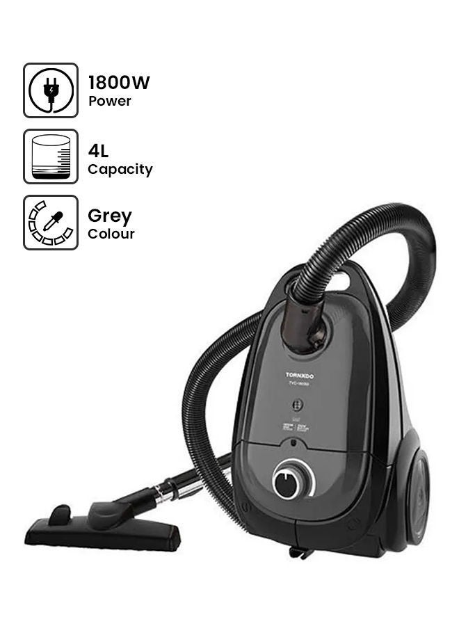 تورنيدو مكنسة كهربائية 1 فلتر مضاد للبكتيريا 4 L 1800 W TVC-180SG رمادي - Image 1