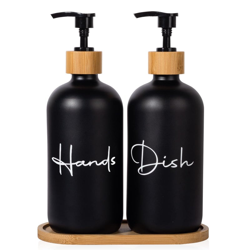 17 oz Hand Soap Dispenser Empty Glass Lotion Pump Bottles Refillable Liquid Dish Soap Bottles for Bathroom Kitchen Sink Black 2 Pack