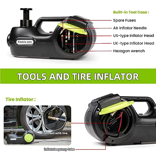 Anbull Electric Car Jack Kit 5 Ton,Hydraulic Car Jack Lift DC12V with Electric Impact Wrench & Inflator for SUV MPV Sedan Truck Tire Change & Garage Repair（Lifting Range 6.1-21.7 inch） - Image 5
