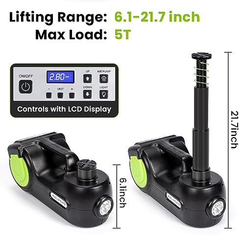 Anbull Electric Car Jack Kit 5 Ton,Hydraulic Car Jack Lift DC12V with Electric Impact Wrench & Inflator for SUV MPV Sedan Truck Tire Change & Garage Repair（Lifting Range 6.1-21.7 inch） - Image 2