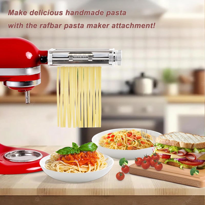 RAFBAR Pasta Maker Attachment for KitchenAid Stand Mixers, 3-in-1 Pasta Roller & Cutter Set with Spaghetti and Fettuccine Cutter Blades, Adjustable 8 Thickness Settings, Durable Metal Construction - Image 4