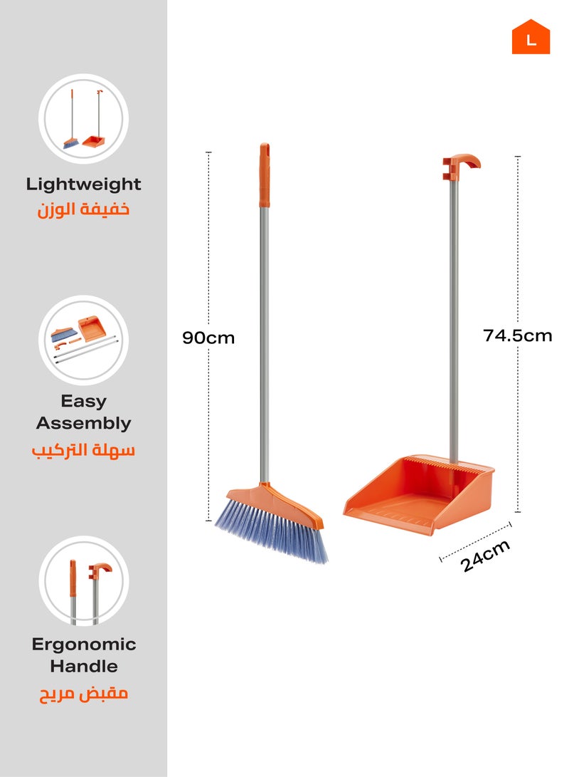 LAWAZIM Dustpan and Broom Set -Orange- Lightweight Plastic Cleaning Tools with Ergonomic Handle and Sturdy Bristles for Efficient Dust Collection - Ideal for Household, Kitchen, and Office Cleaning - Image 4