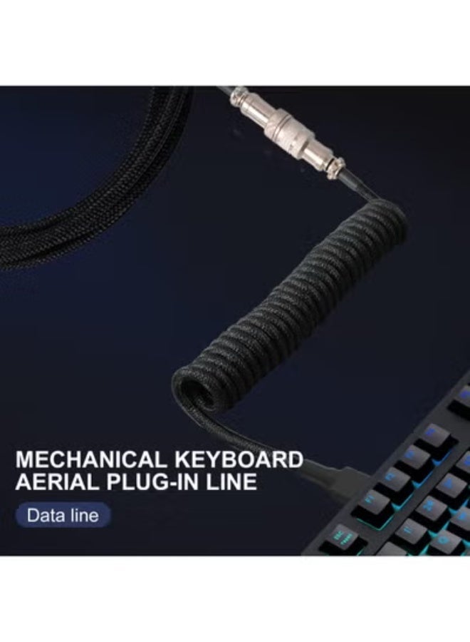 Chabeia 1.5m Pro Coiled USB C to USB-A Gaming Keyboard Cable, Dual Layer Mechanical Cable with Removable Metal Aviator, Black - Image 2