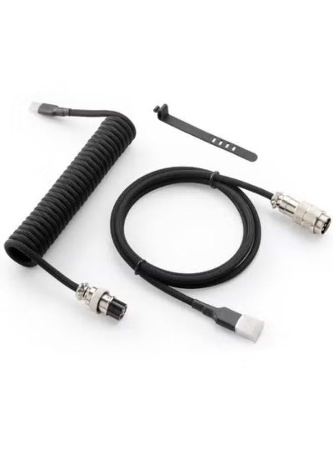 Chabeia 1.5m Pro Coiled USB C to USB-A Gaming Keyboard Cable, Dual Layer Mechanical Cable with Removable Metal Aviator, Black - Image 1