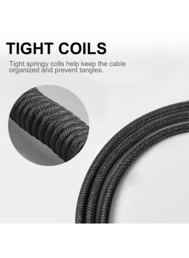Chabeia 1.5m Pro Coiled USB C to USB-A Gaming Keyboard Cable, Dual Layer Mechanical Cable with Removable Metal Aviator, Black - Image 4